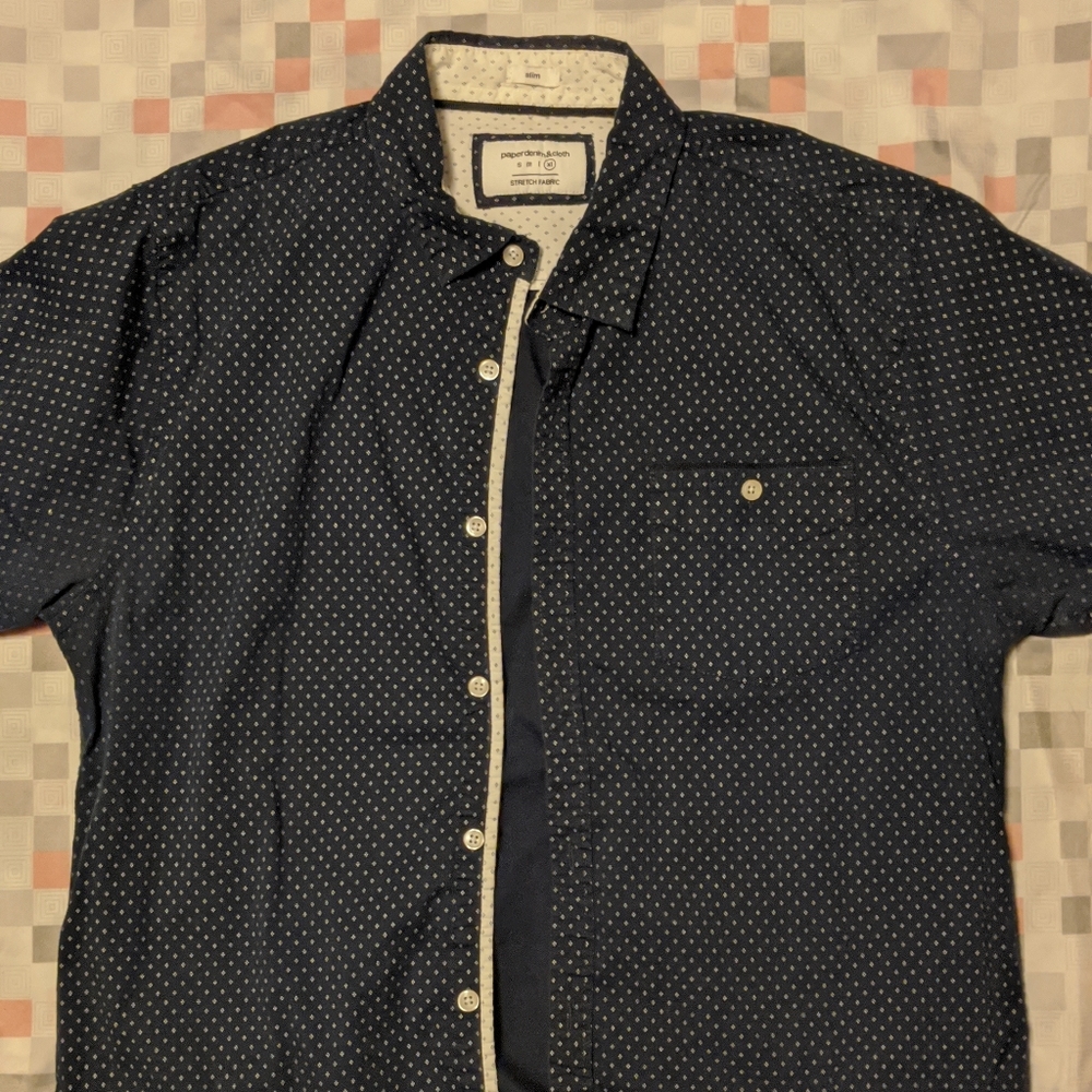Paper denim and cloth button up
